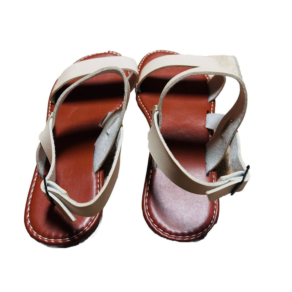 Cream Thick Strappy Flat Sandals Size 10 - Picture 3 of 6